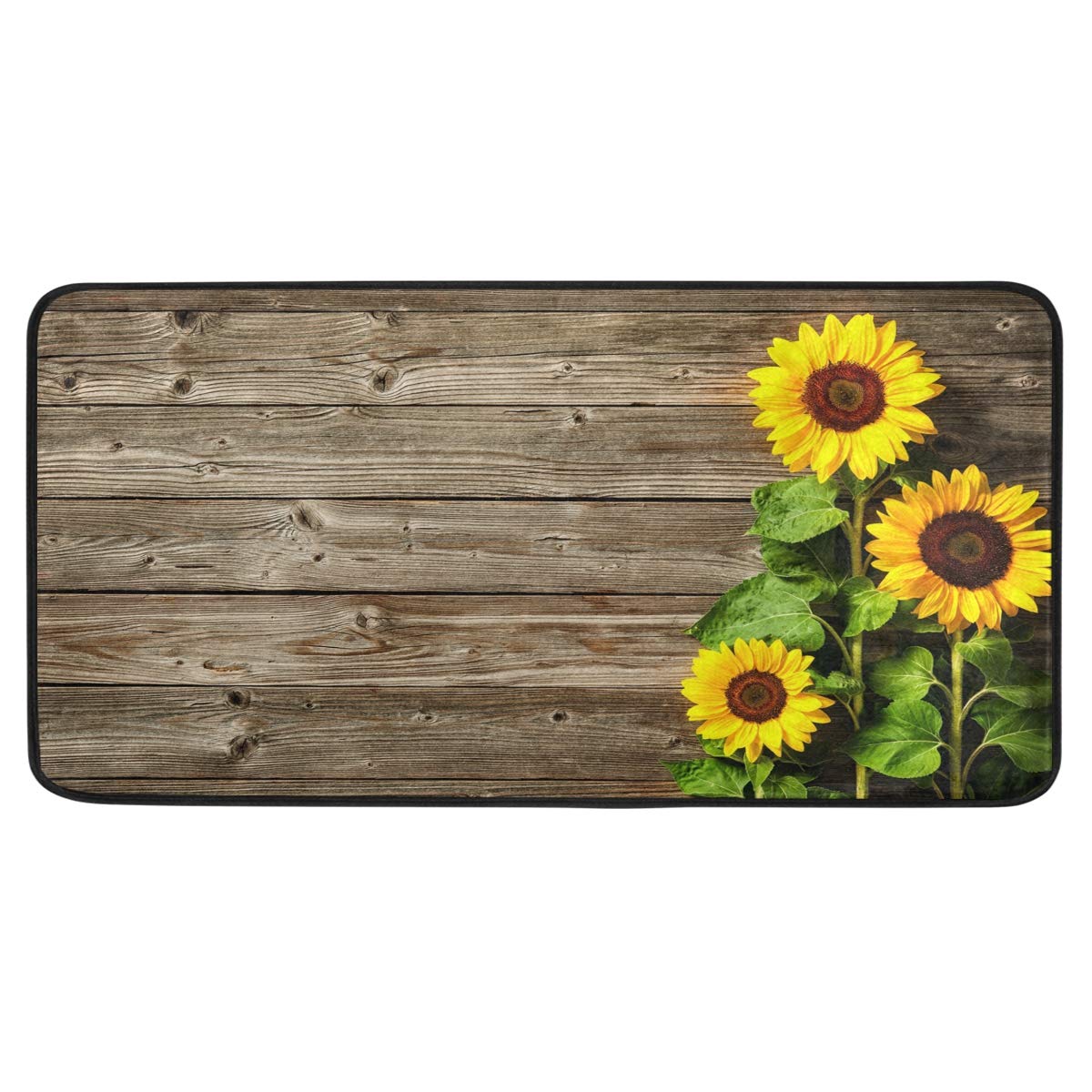 susiyo Kitchen Rug Mat, Yellow Sunflowers on Wooden Board Kitchen Mat Anti-Fatigue Comfort Floor Mat Non Slip Oil Stain Resistant Easy to Clean Kitchen Rug Bath Rug Carpet for Indoor Outdoor Doormat