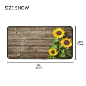 susiyo Kitchen Rug Mat, Yellow Sunflowers on Wooden Board Kitchen Mat Anti-Fatigue Comfort Floor Mat Non Slip Oil Stain Resistant Easy to Clean Kitchen Rug Bath Rug Carpet for Indoor Outdoor Doormat