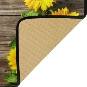 susiyo Kitchen Rug Mat, Yellow Sunflowers on Wooden Board Kitchen Mat Anti-Fatigue Comfort Floor Mat Non Slip Oil Stain Resistant Easy to Clean Kitchen Rug Bath Rug Carpet for Indoor Outdoor Doormat