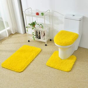 ecm. 2pc - 3pc beautiful living room rug set - solid aesthetic soft fluffy rug carpet for home, dining room, and kitchen - faux fur anti slip rug & water absorber bathroom carpet set - yellow