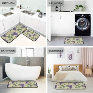 ALAZA Purple Grape Green Leaves Kitchen Rug Set, 2 Piece Set, Non-Slip Floor Mat for Living Room Bedroom Dorm Home Decor, 19.7 x 27.6 Inch + 19.7 x 47.2 Inch