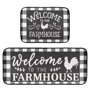 emelivor buffalo plaid checked farmhouse kitchen mat set of 2 anti-fatigue kitchen rug set non slip foam cushioned kitchen runner rugs and mats comfort standing mat for farmhouse doormat laundry
