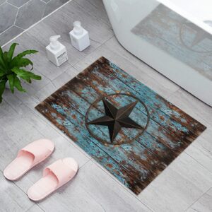 Welcome Doormat Western Country Star Texas Vintage Blue Wood Board,Non Slip Indoor Floor Mat Bath Rug,Rustic Wooden Grain Entrance Carpet for Bedroom Kitchen Living Room Bathroom Decor 16x24In