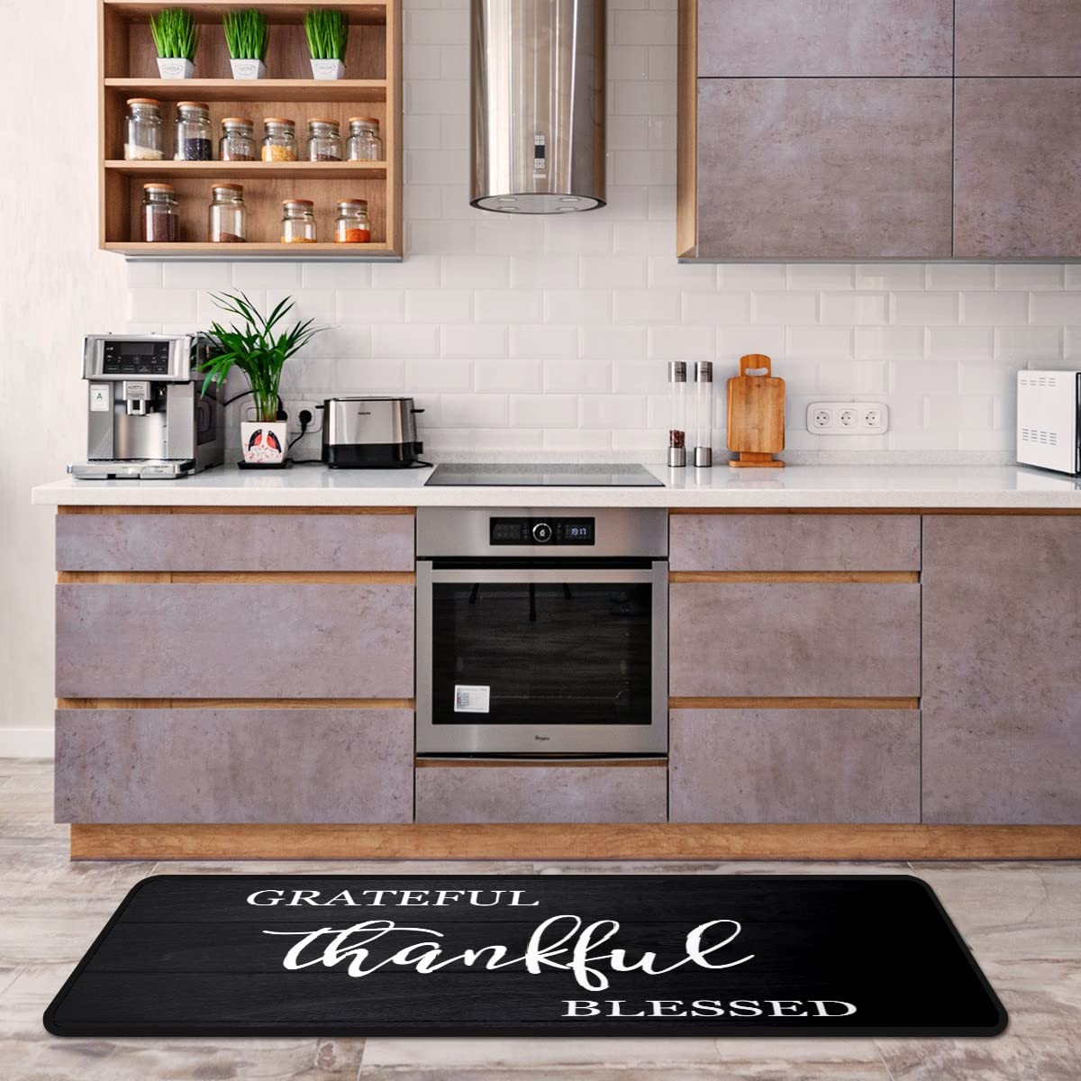 Thankful Grateful Blessed Kitchen Rug 40 x 20 Inch Non-Slip Cushioned Comfort Entryway Door Mats Perfect Carpet for Home Decor