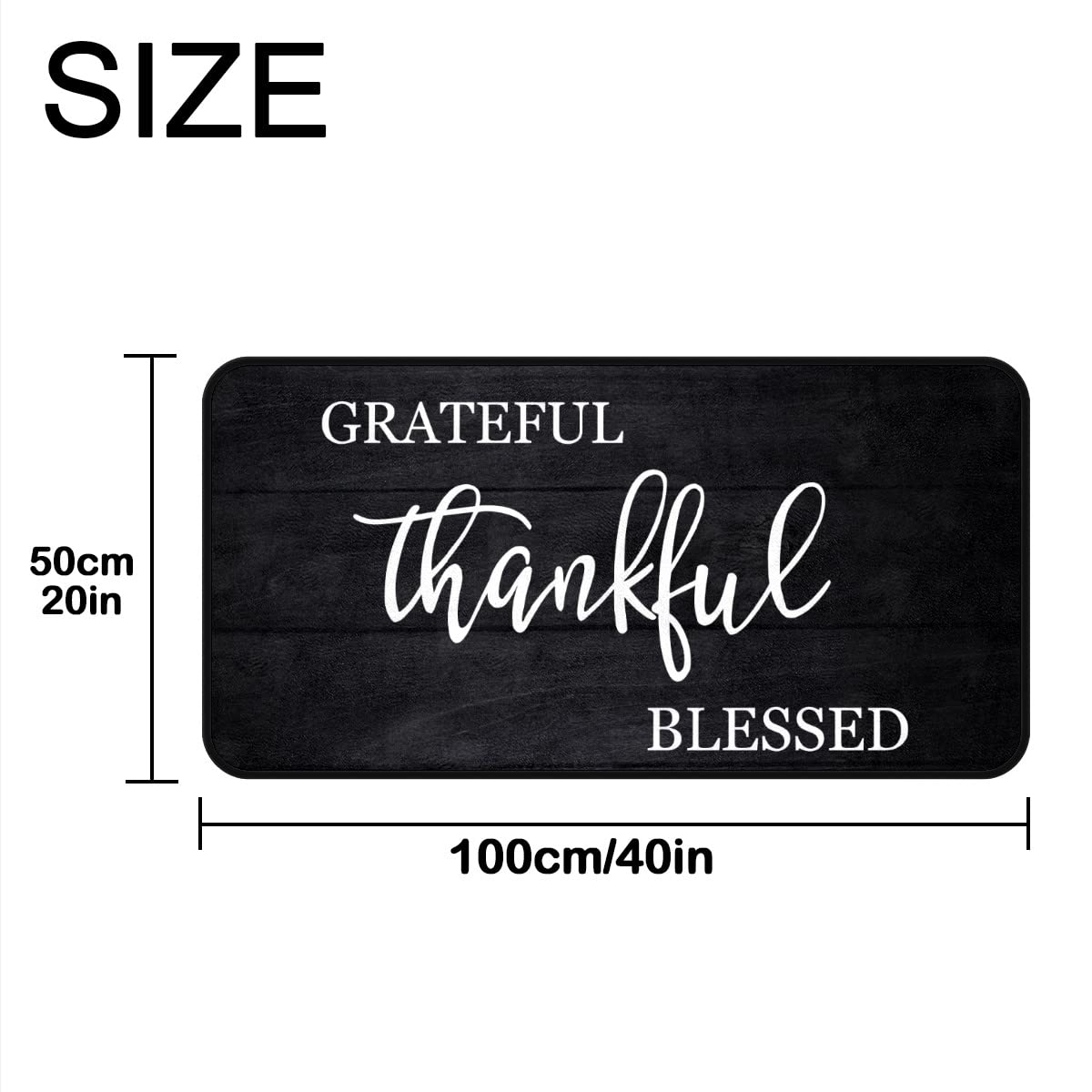 Thankful Grateful Blessed Kitchen Rug 40 x 20 Inch Non-Slip Cushioned Comfort Entryway Door Mats Perfect Carpet for Home Decor