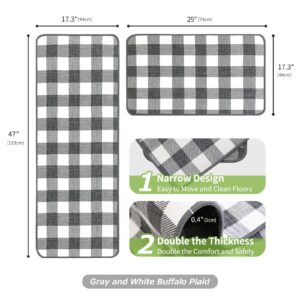 Matace Buffalo Check Plaid Kitchen Rug Set - 2PCS (17x47 & 17x29), Farmhouse Style, Non-Printed Woven Surface, Non-Slip, Machine Washable, Gray & White
