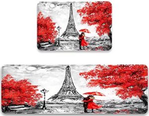 paris kitchen rug set 2 pieces elegant paris eiffel tower france couple red umbrella trees comfort mat cushioned floor mats washable doormat anti fatigue non-slip chef runner rugs bedroom area carpet