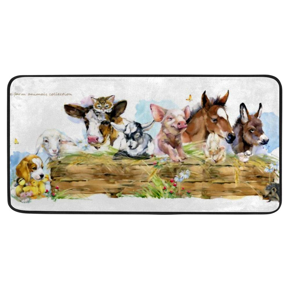 ZHIMI Kitchen Rug Non-Slip ﻿Cute Farms Animal Set Kitchen Mat Runner Area Carpet Floor Mat Microfiber Comfort Standing Entry Rug 39" x 20"