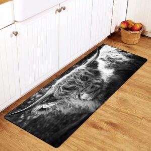 tsytma scottish highland cow kitchen rug west farm animal floor mats washable non-slip bathroom rug runner laundry room home decor 39x20 inch…
