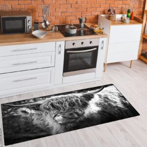 TsyTma Scottish Highland Cow Kitchen Rug West Farm Animal Floor Mats Washable Non-Slip Bathroom Rug Runner Laundry Room Home Decor 39x20 Inch…