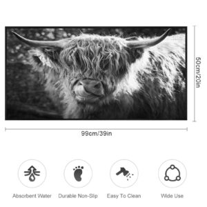 TsyTma Scottish Highland Cow Kitchen Rug West Farm Animal Floor Mats Washable Non-Slip Bathroom Rug Runner Laundry Room Home Decor 39x20 Inch…