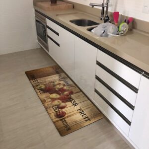 Stylish Cottage Kitchen Mat 0.35" Thick Anti Fatigue Cushioned Kitchen Rug Geometry 18"x48" Non Slip Waterproof Heavy Duty Kitchen Rugs and Mats for Floor Sink Home Office Desk Laundry Apple