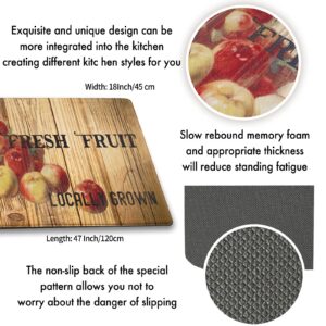 Stylish Cottage Kitchen Mat 0.35" Thick Anti Fatigue Cushioned Kitchen Rug Geometry 18"x48" Non Slip Waterproof Heavy Duty Kitchen Rugs and Mats for Floor Sink Home Office Desk Laundry Apple