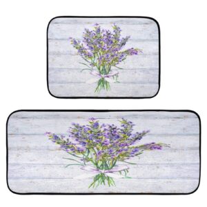 washable kitchen rugs set 2 piece vintage provencal lavender flowers anti fatigue floor mats bathroom carpet, 27"x19" and 47"x19"