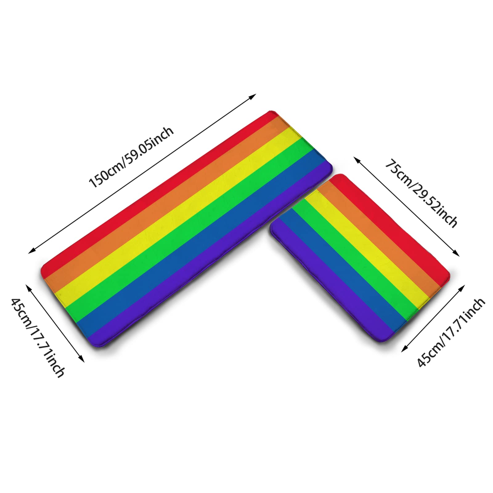 YouTary Gay Pride LGBT Rainbow Flag Pattern Kitchen Rug Set 2 PCS Floor Mats Washable Non-Slip Soft Flannel Runner Rug Doormat Carpet for Kitchen Bathroom Laundry