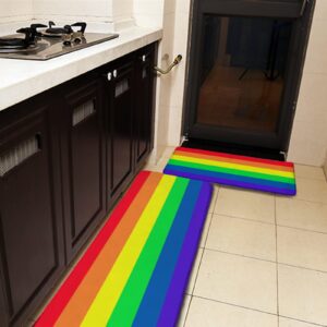 YouTary Gay Pride LGBT Rainbow Flag Pattern Kitchen Rug Set 2 PCS Floor Mats Washable Non-Slip Soft Flannel Runner Rug Doormat Carpet for Kitchen Bathroom Laundry