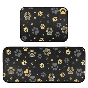 gold dog paw kitchen mat set of 2 anti-fatigue kitchen rug set non slip cushioned heavy duty foam kitchen runner rugs and mats comfort standing mat for floor home decor doormat
