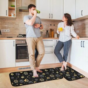 Gold Dog Paw Kitchen Mat Set of 2 Anti-Fatigue Kitchen Rug Set Non Slip Cushioned Heavy Duty Foam Kitchen Runner Rugs and Mats Comfort Standing Mat for Floor Home Decor Doormat