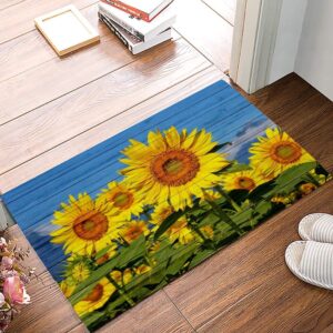 sunflowers in bloom on woodbathroom shower mat doormat non slip,floor rug absorbent carpets floor mat home decor for kitchen bedroom rug, 16"x 24"