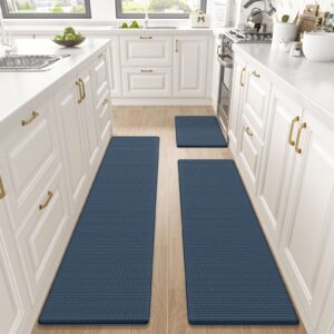 dexi kitchen rugs and mats cushioned anti fatigue comfort runner mats for floor rugs waterproof standing rugs set of 3, 17"x29"+17"x59"+17"x79" navy blue