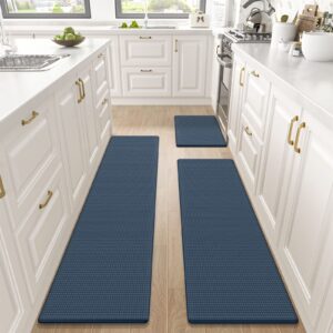 DEXI Kitchen Rugs and Mats Cushioned Anti Fatigue Comfort Runner Mats for Floor Rugs Waterproof Standing Rugs Set of 3, 17"x29"+17"x59"+17"x79" Navy Blue