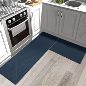 DEXI Kitchen Rugs and Mats Cushioned Anti Fatigue Comfort Runner Mats for Floor Rugs Waterproof Standing Rugs Set of 3, 17"x29"+17"x59"+17"x79" Navy Blue