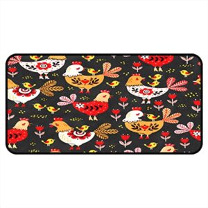 kitchen floor mats colorful rooster chicken floral pattern kitchen area rugs and mats non skid kitchen mat entryway door mats washable for kitchen floor home office sink laundry 40x20 in