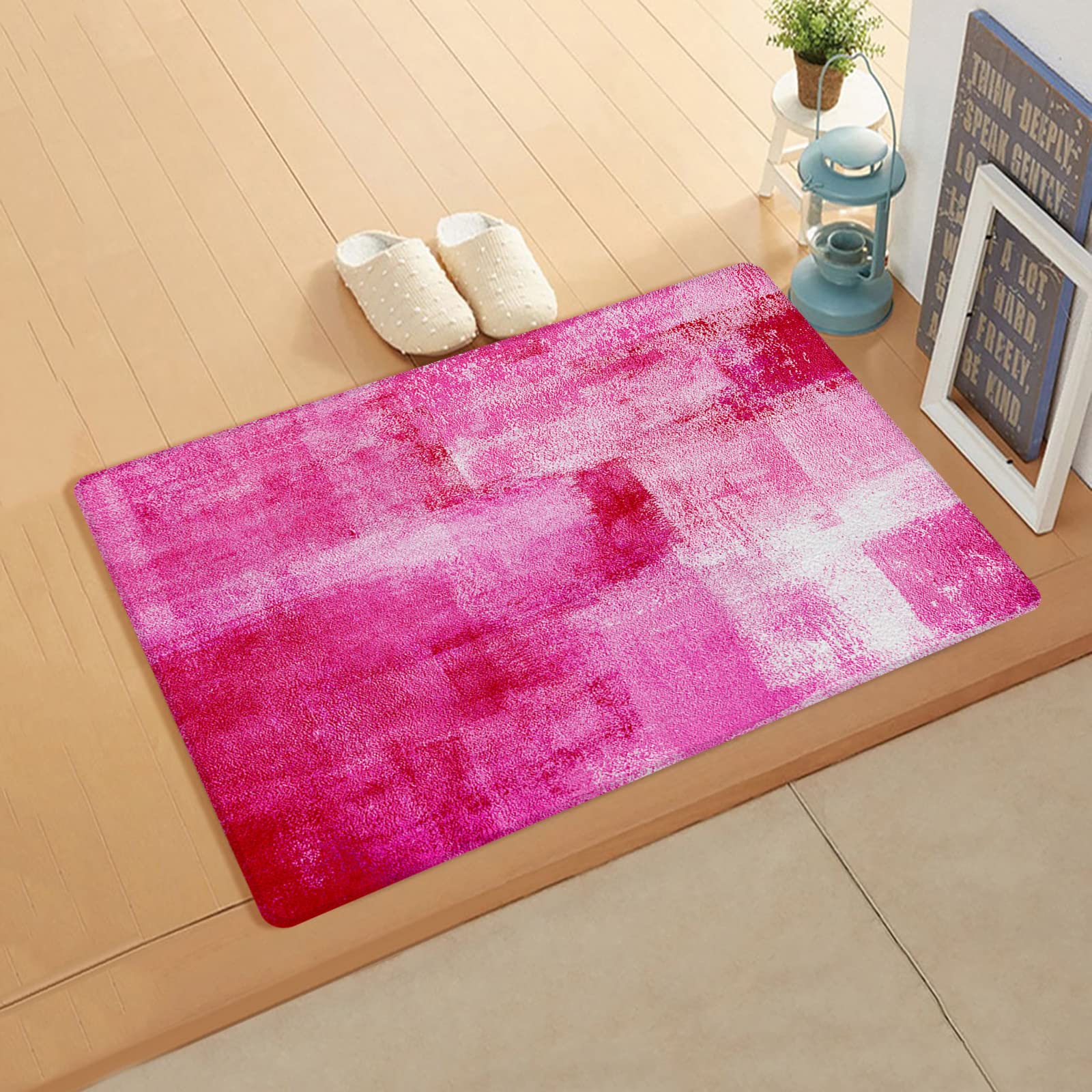 Abstract Pink Antifatigue Kitchen Bath Door Mat Cushioned Runner Rug,Washable Welcome Floor Sink Mat,Modern Minimalist Painting Aesthetics Waterproof Comfort Standing Doormat for Kitchen,24"x36"