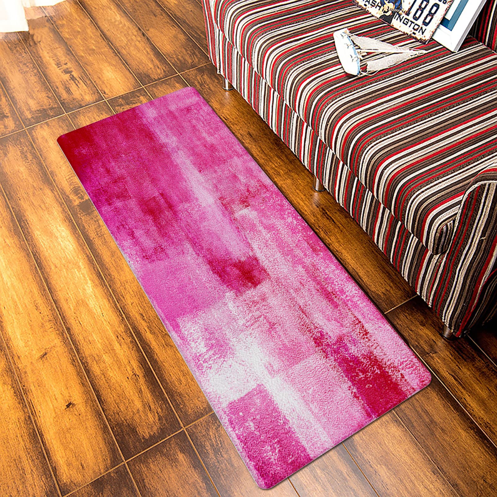 Abstract Pink Antifatigue Kitchen Bath Door Mat Cushioned Runner Rug,Washable Welcome Floor Sink Mat,Modern Minimalist Painting Aesthetics Waterproof Comfort Standing Doormat for Kitchen,24"x36"