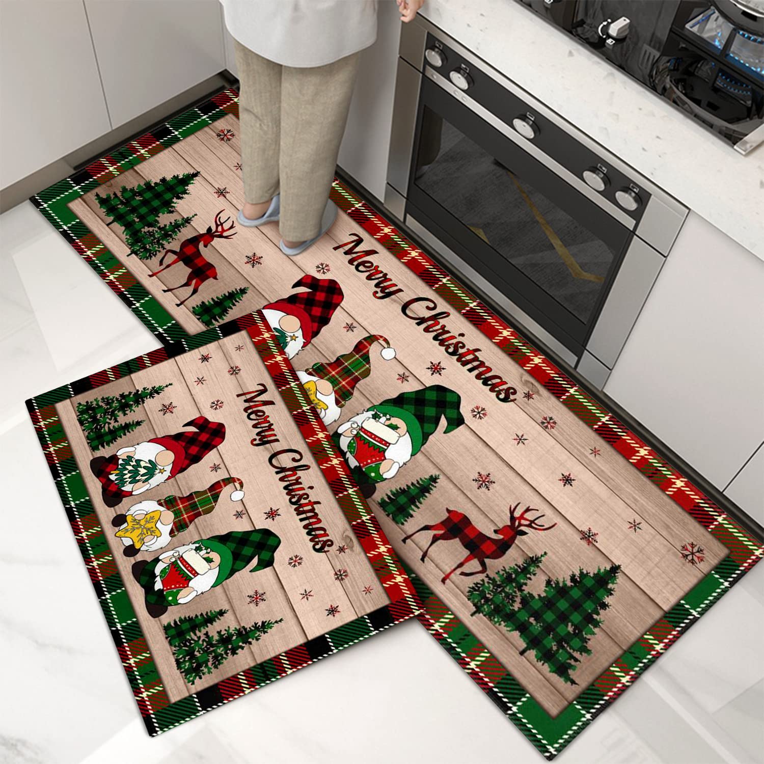 Christmas Kitchen Rugs Christmas Rug Christmas Kitchen Decor Christmas Gnomes Buffalo Border Christmas Kitchen Mat Christmas Mat Kitchen Runner Rugs Comfort Home Decor Non-Slip Floor Mat Doormat