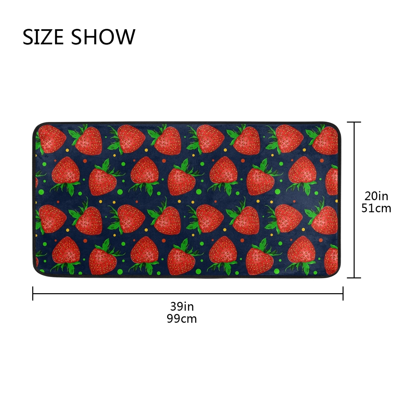 YiGee Fruit Strawberry Kitchen Rug Mat Runner, Washable Waterproof Anti Fatigue Non Slip Memory Foam Rubber Backing Comfort Standing for Floor Home Office Laundry 39x20 In, Multi, Large, (B02D19028)