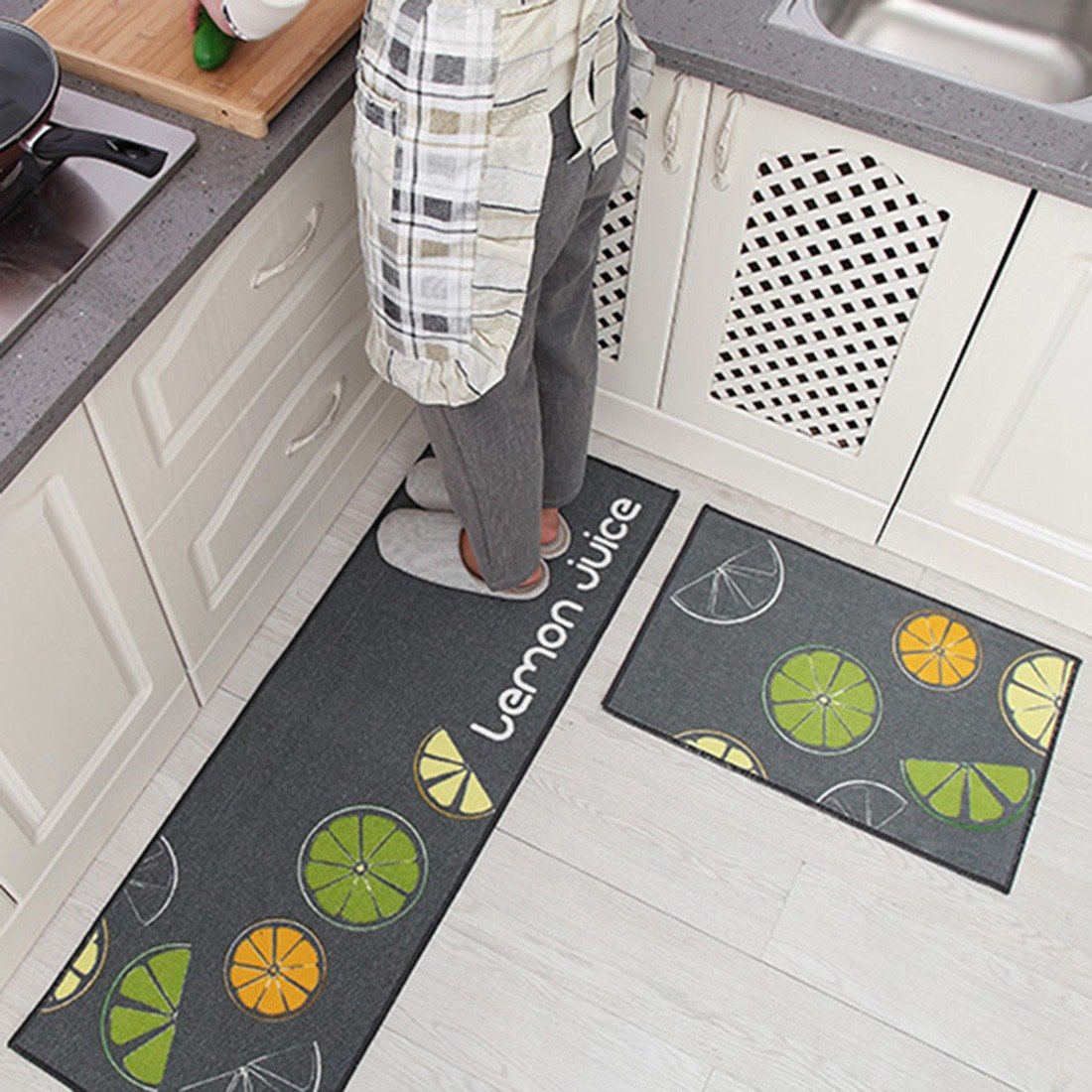 Dingtuo 2Piece Kitchen Floor Mat Anti Fatigue Doormat Kitchen Runner Rug Standing Mats Set Lemon One Size