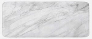 ambesonne marble kitchen mat, stained marbled background image abstract textures monochromatic design print, plush decorative kitchen mat with non slip backing, 47" x 19", grey white