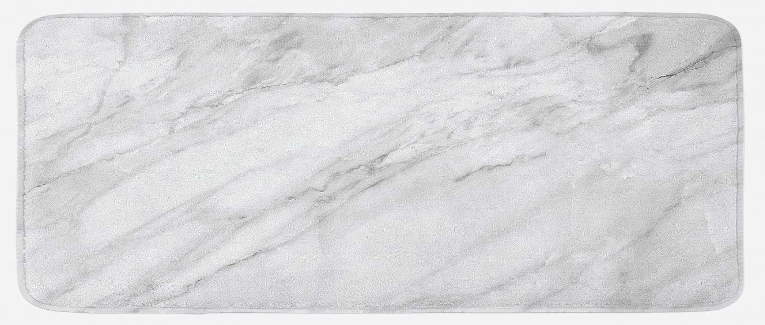 Ambesonne Marble Kitchen Mat, Stained Marbled Background Image Abstract Textures Monochromatic Design Print, Plush Decorative Kitchen Mat with Non Slip Backing, 47" X 19", Grey White