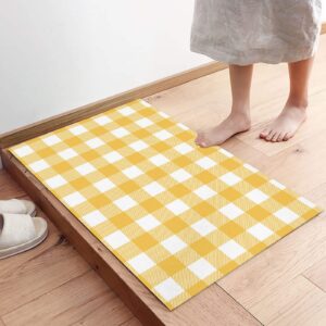 Kitchen Runner Rug, Country Style Yellow and White Buffalo Check Plaid Checkered Non Slip Runner Carpet Door Mats Floor Mat for Bedroom Bedside Laundry Bathroom Set of 2
