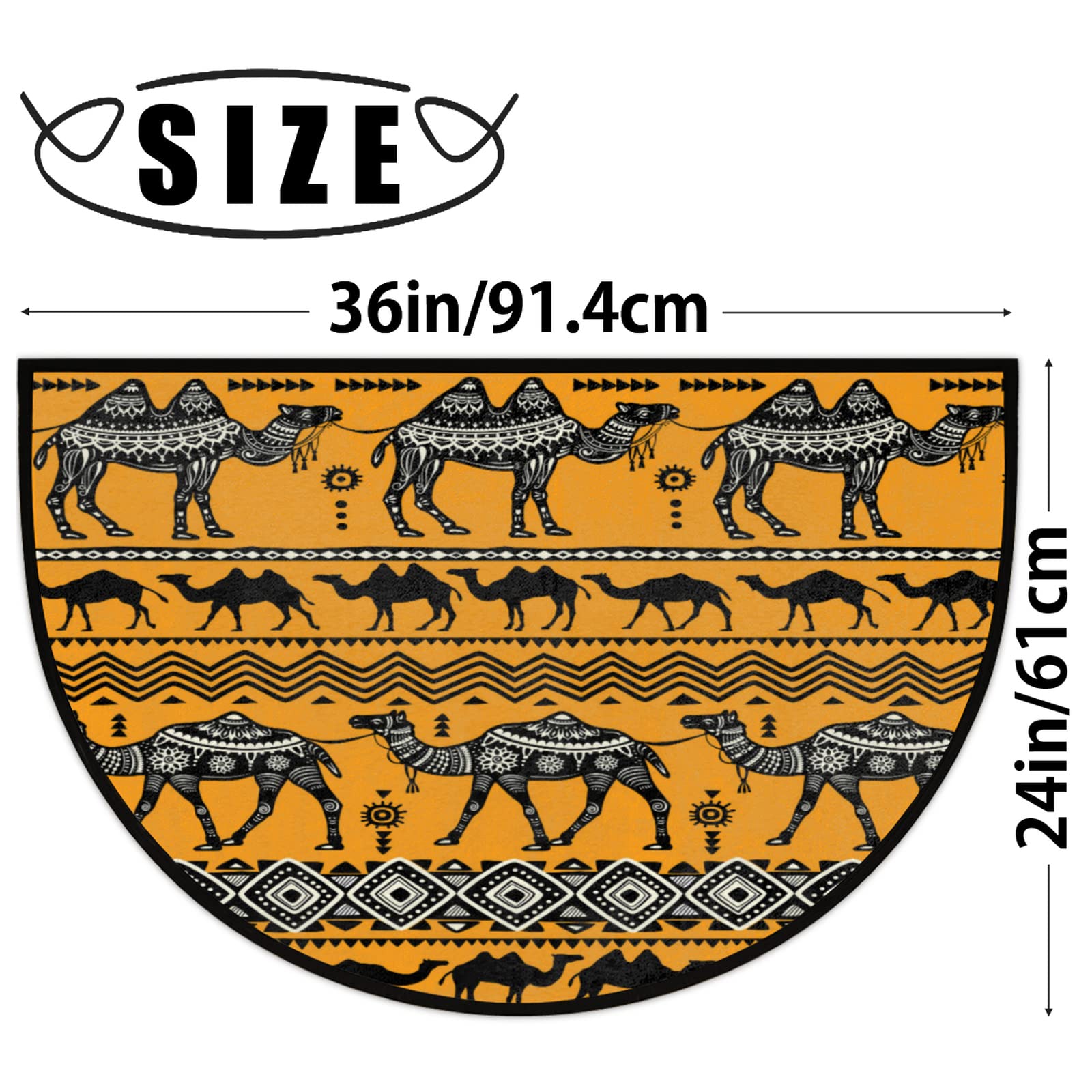 Ethnic Animals Camels Half Round Doormat Water Absorption Half Circle Rug Non-Slip Semi Circle Area Rugs Durable Washable Indoor Entrance Doormat for Bathroom Bedroom Kitchen Home Decor 36x24in