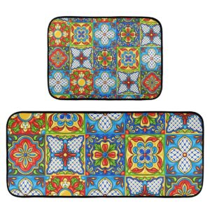 emelivor mexican talavera tiles kitchen rugs and mats set 2 piece non slip washable runner rug set of 2 for kitchen floor home sink ladunry office