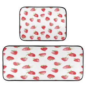 ALAZA Strawberry Watercolor 2 Piece Kitchen Rug Floor Mat Set Runner Rugs Non-Slip for Kitchen Laundry Office 20" x 28" + 20" x 48"