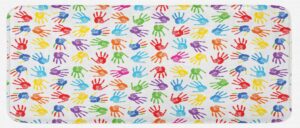ambesonne colorful kitchen mat, human handprint watercolor paint effect open palms collage art work print, plush decorative kitchen mat with non slip backing, 47" x 19", azure blue