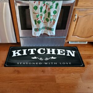 USTIDE Kitchen Runner Rugs Non Skid 20"x48",Durable Rubber Kitchen Mats Stain Resistant Thick Floor Mat Black White Kitchen Runner for Bathroom Washroom