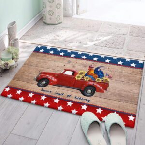 bathroom rugs red truck pull flag rooster sunflower retro wood grain indoor doormat bath rugs non slip, washable cover floor rug absorbent carpets floor mat home decor for kitchen (16x24)