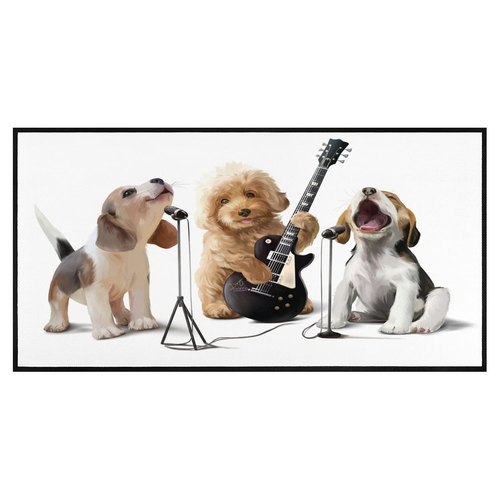 TsyTma Funny Beagle Dogs Band Kitchen Rug Non-Slip Decor Absorbent Watercolor Pet Kitchen Floor Mat Bathroom Rug Waterproof Runner Rug 39"x20"
