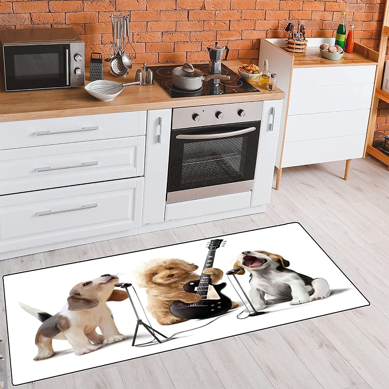 TsyTma Funny Beagle Dogs Band Kitchen Rug Non-Slip Decor Absorbent Watercolor Pet Kitchen Floor Mat Bathroom Rug Waterproof Runner Rug 39"x20"