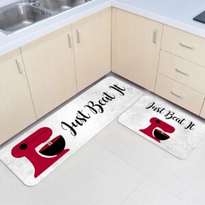 ZOE GARDEN Kitchen Blender 2 Pcs Kitchen Rug Set, Non-Slip Kitchen Mats and Rugs Comfort Floor Door Mat Doormat, Shabby Chic Red Chef Cook Throw Bath Runner Rug Mat Large