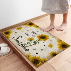 Rustic Sunflower Kitchen Rugs Sets 2 Piece Floor Mats You are My Sunshine Farmhouse Bees Durable Doormat Non-Slip Rubber Backing Area Rugs Washable Carpet Inside Door Mat Pad Sets 16"x24"+16"x47"