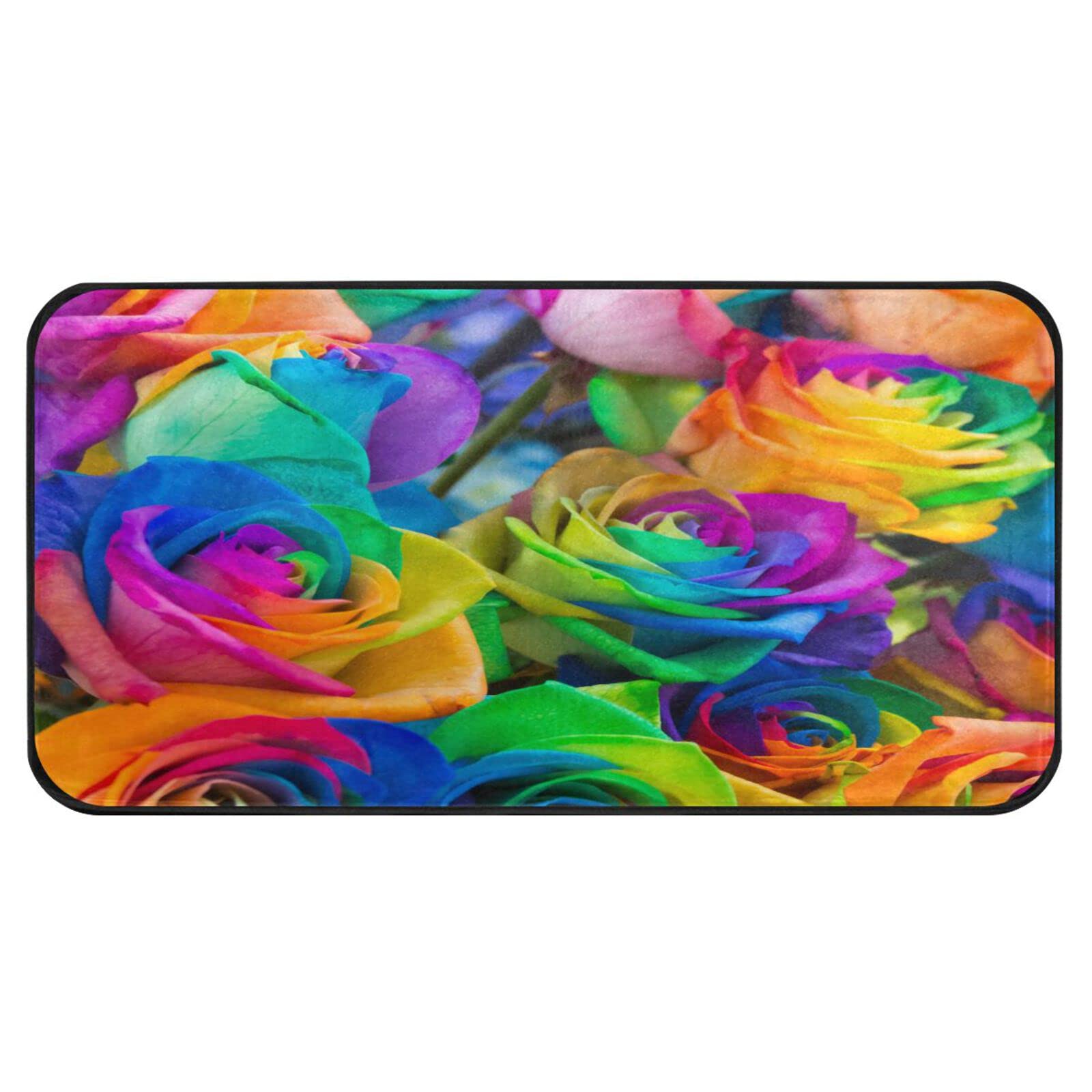 ALAZA Colorful Rose Flower Rainbow Artwork Kitchen Rugs Floor Mat,Non Slip Absorbent Comfort Standing Mat Kitchen Runner Rug for Hallway Entryway Bathroom Living Room Bedroom,39 x 20 inches