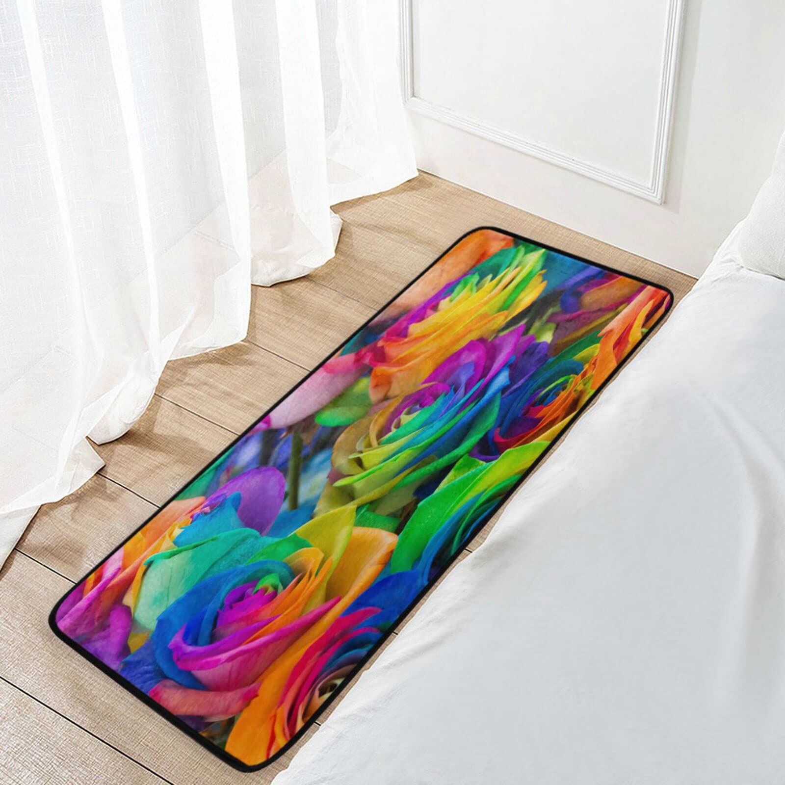 ALAZA Colorful Rose Flower Rainbow Artwork Kitchen Rugs Floor Mat,Non Slip Absorbent Comfort Standing Mat Kitchen Runner Rug for Hallway Entryway Bathroom Living Room Bedroom,39 x 20 inches