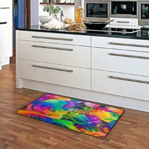 ALAZA Colorful Rose Flower Rainbow Artwork Kitchen Rugs Floor Mat,Non Slip Absorbent Comfort Standing Mat Kitchen Runner Rug for Hallway Entryway Bathroom Living Room Bedroom,39 x 20 inches