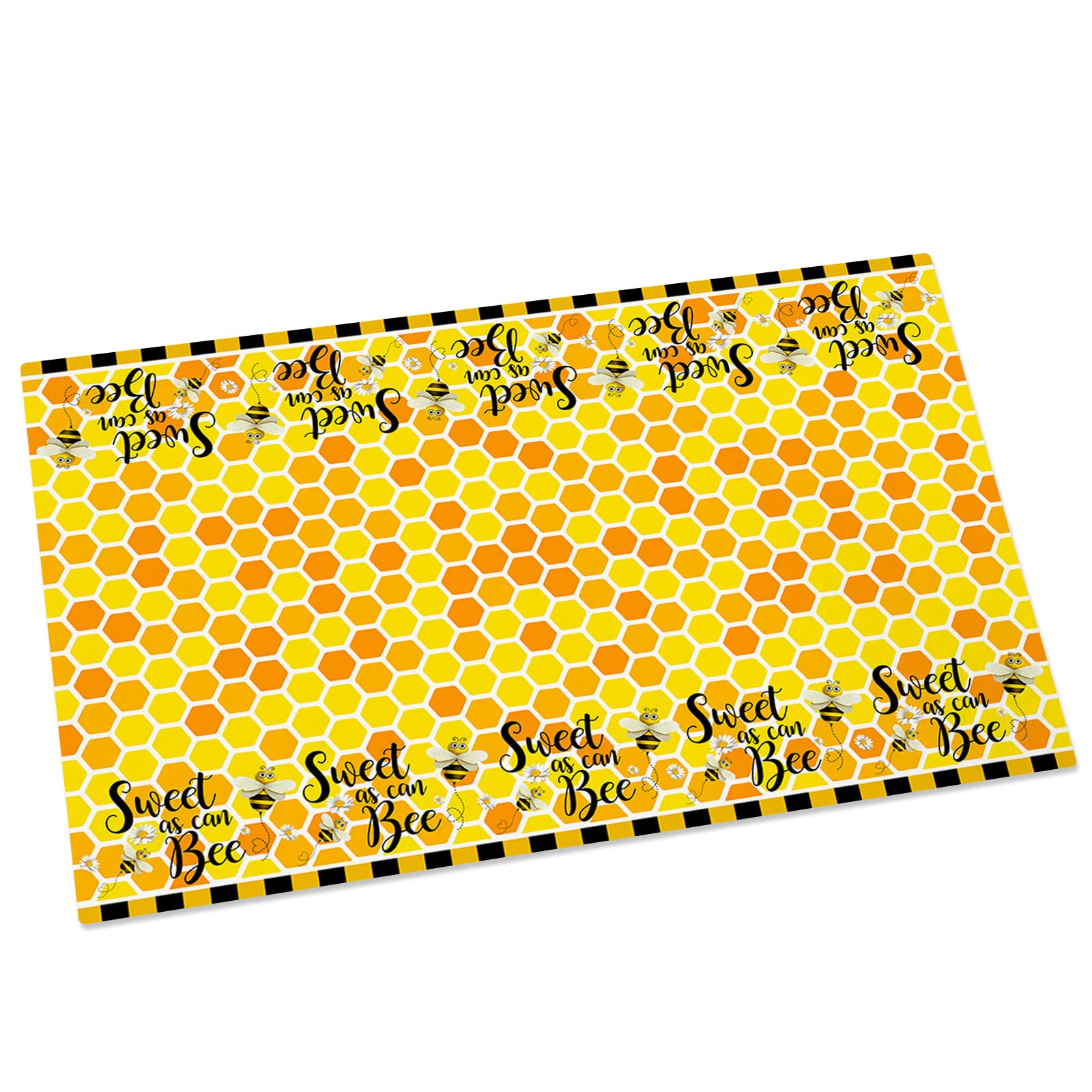 Welcome Rectangular Door Mat Farmhouse Orange and Yellow Honeycomb Geometric Cute Bee Entrance Way Rugs Doormats Soft Non-Slip Washable Bath Rugs Floor Mats for Home Bathroom Kitchen 16x24 Inch