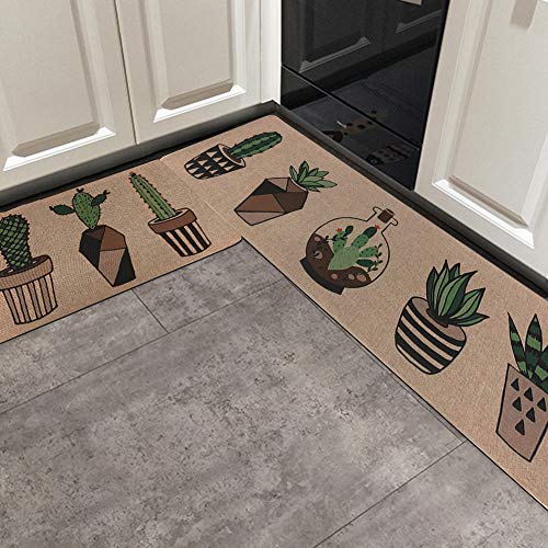 Kitchen Mats for Floor 2 Piece Non Skid Kitchen Floor Mats Anti Fatigue Mat Kitchen Rubber Back Absorbent Kitchen Rug Set Cactus Green Kitchen Rugs for Doormat Bathroom 17''x29''+17''x47'